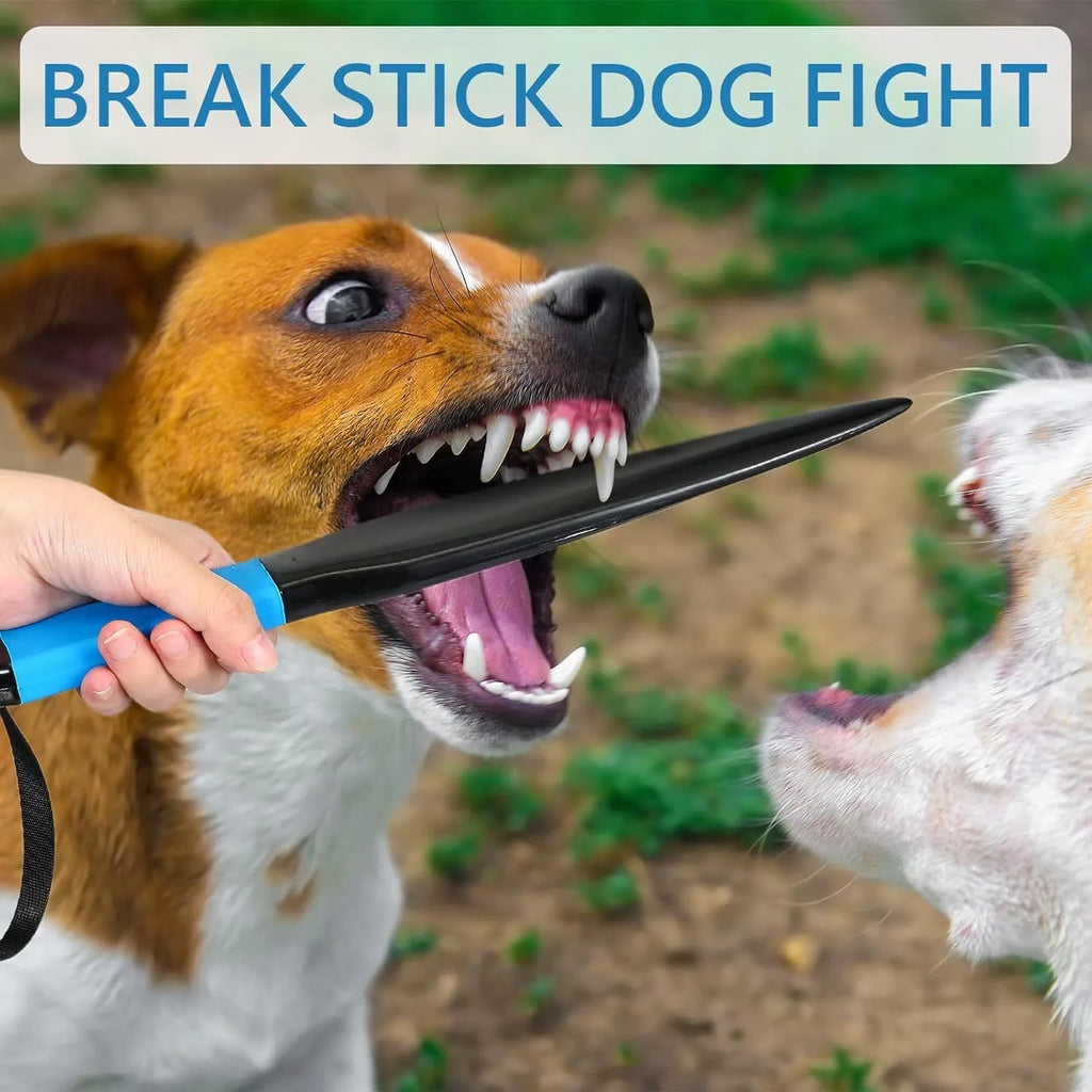Blue handled nylon dog break stick for training and chewing, 35cm long.