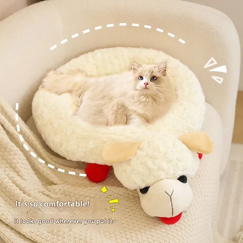 White plush pet nest bed for dogs and cats measuring 70 by 50 centimetres