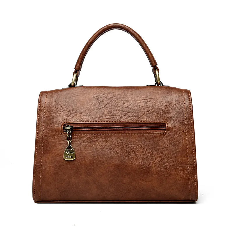 Women's soft PU retro crossbody bag in horizontal square shape with sandwich pocket exterior