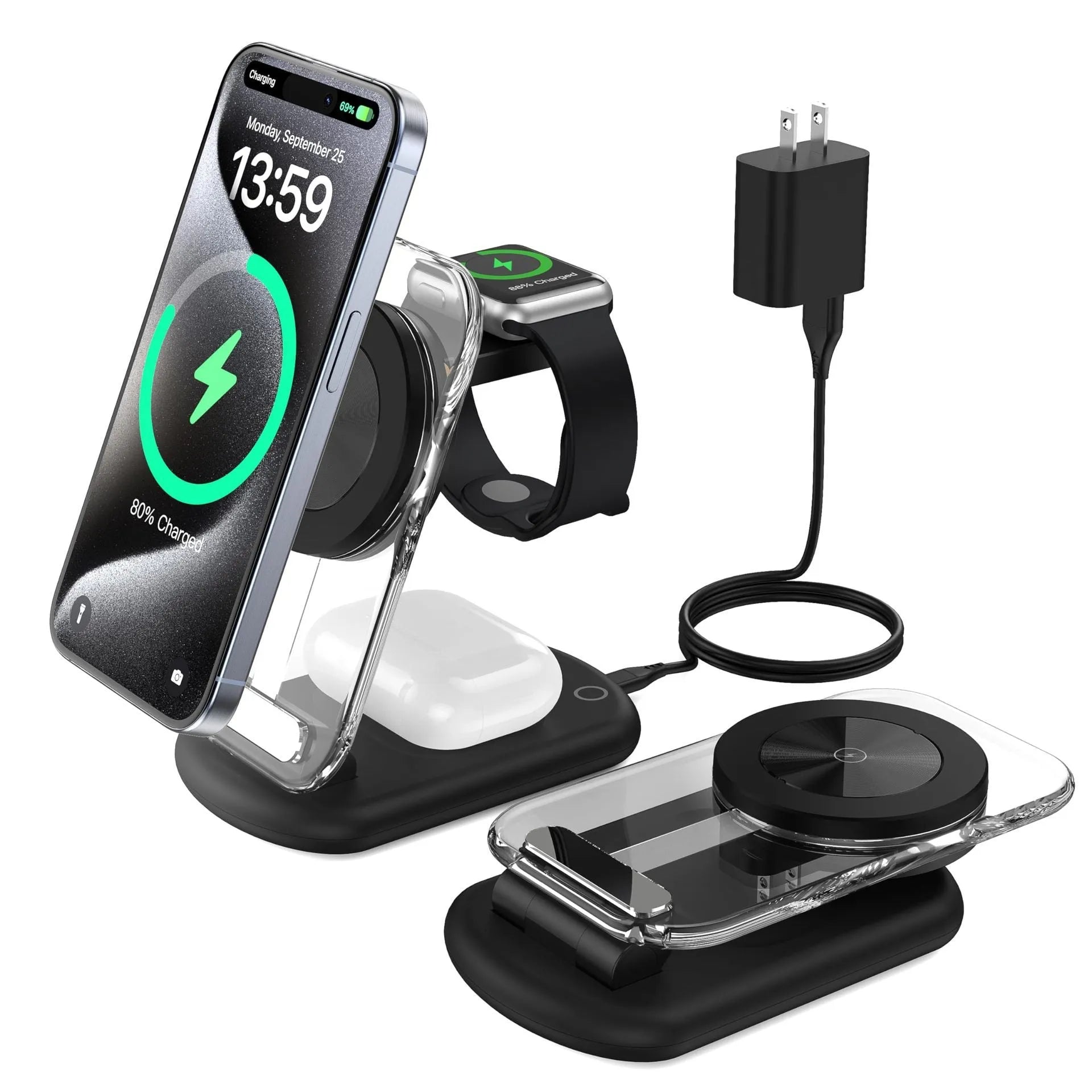 Transparent foldable magnetic wireless charger with QC3.0 fast charging support