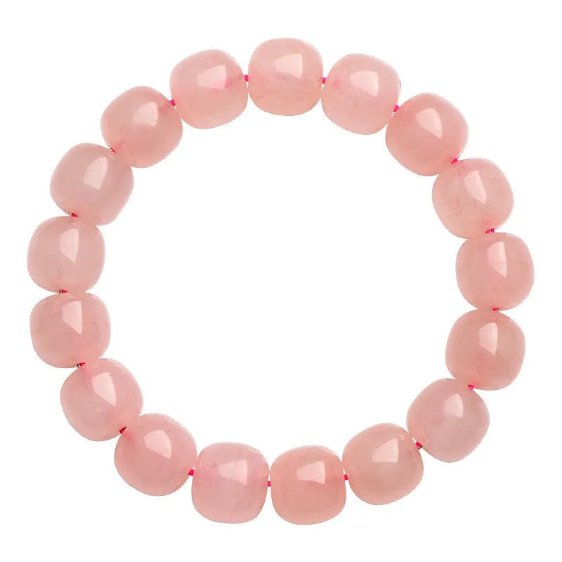 Natural crystal barrel bead bracelet with pink 8-10mm geometric beads