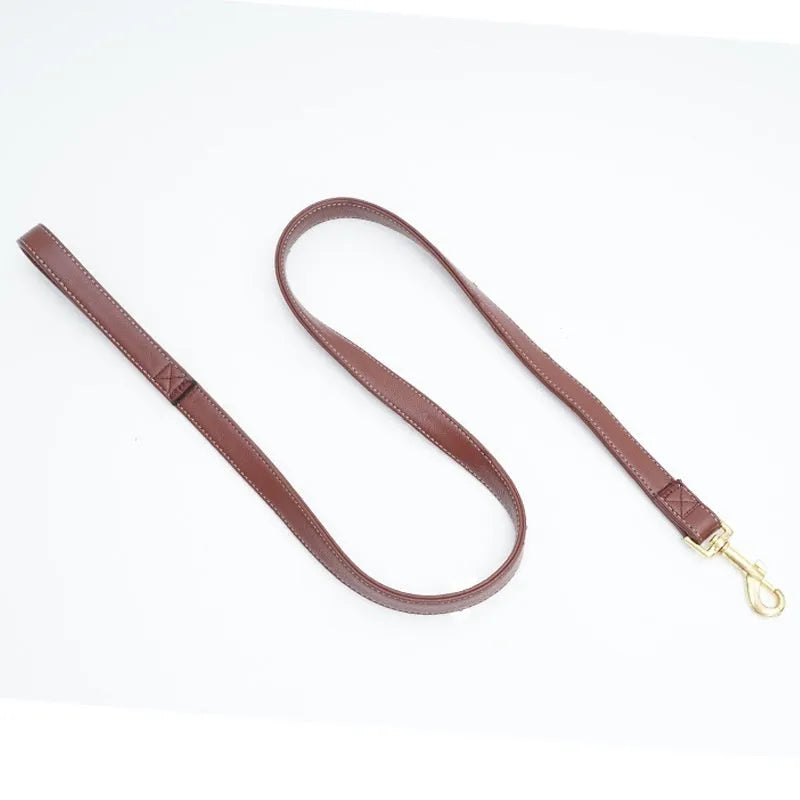Black PU leather pet traction belt with chain ring connection for dog walking