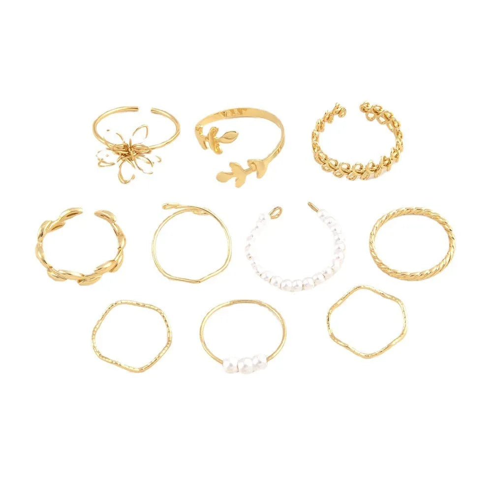 Gold tone openwork flower design alloy ring for women with glossy electroplated finish