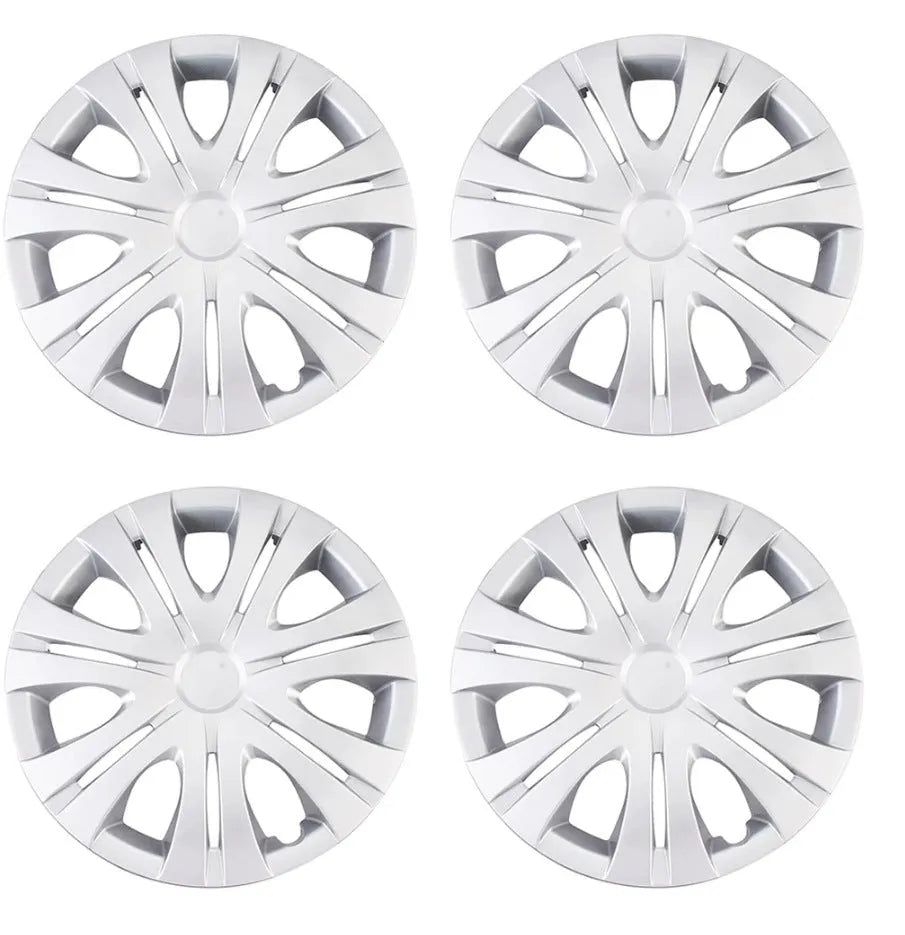 Universal monochrome ABS plastic wheel hub cover for car decoration in silver finish.