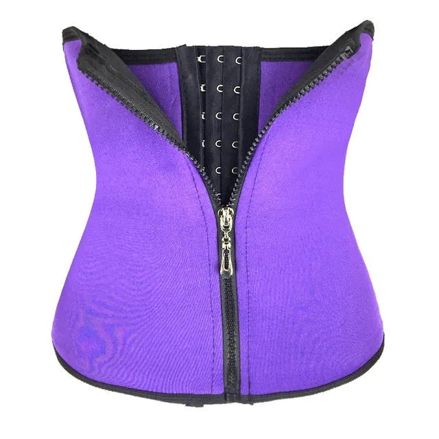 Neoprene body shaping belly band in black for waist training and yoga, with adjustable fit