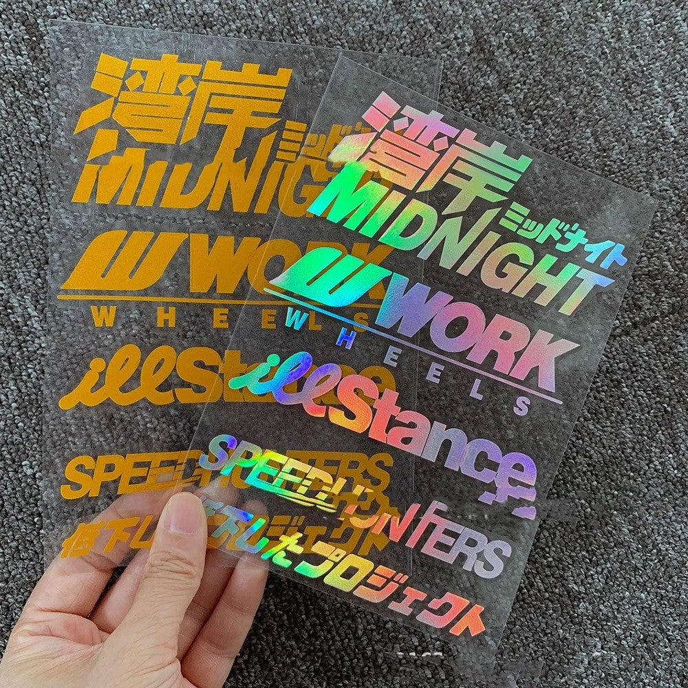Reflective motorcycle bumper stickers measuring 16cm by 11cm in various colour options