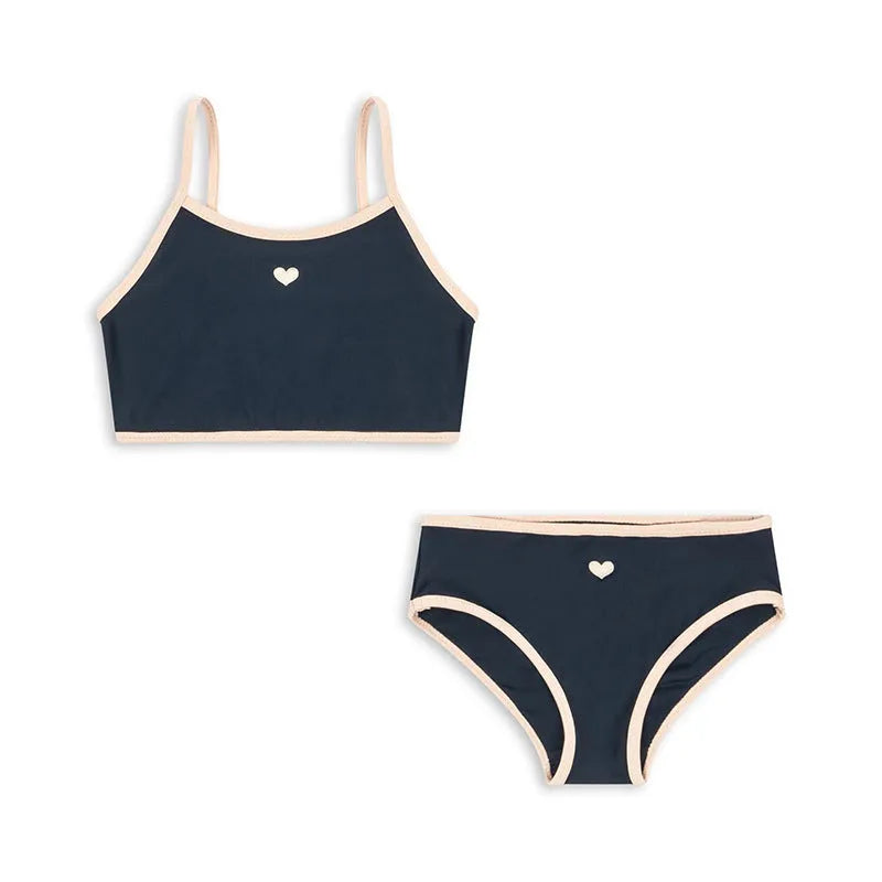 Dark blue split baby swimsuit for girls aged 1-6 years in briefs style
