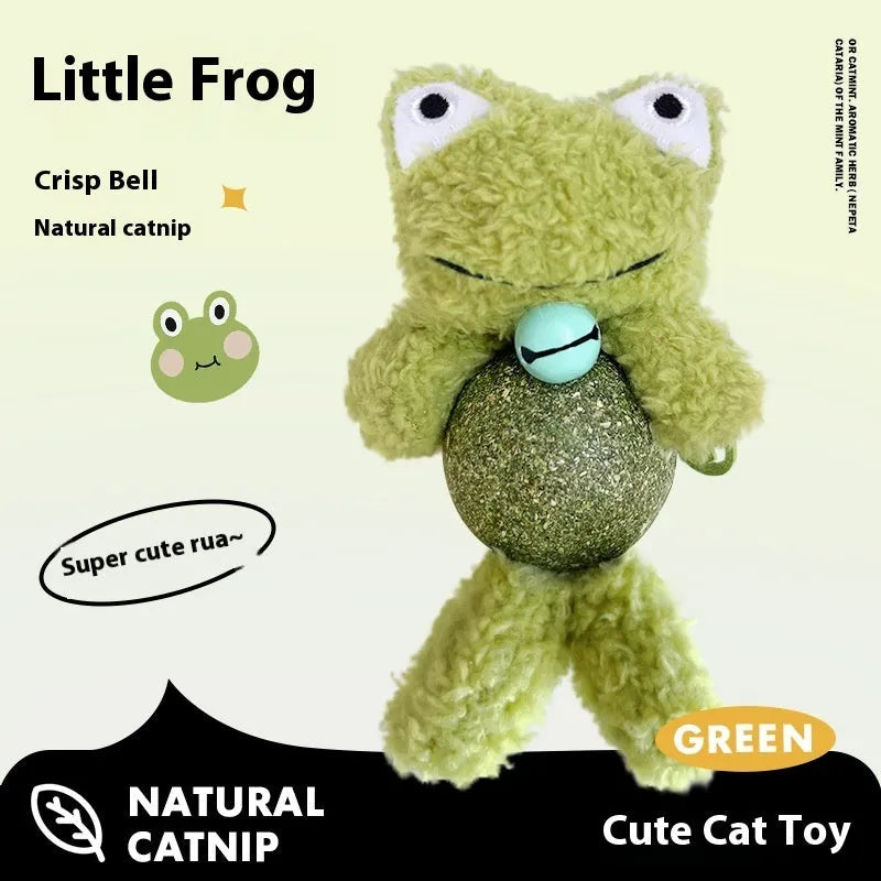 Brown Bear plush cat toy with a catnip ball and bell, measuring 15cm tall.