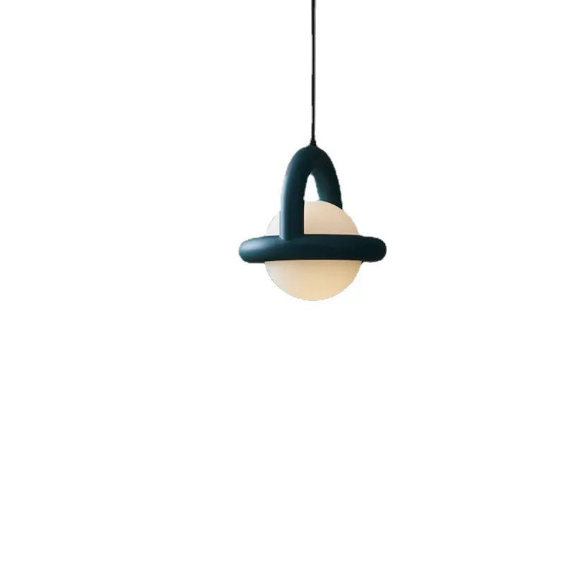Matte black Nordic hanging pendant bedside lamp with a fabric cord.