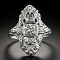 Hollow copper ring with electroplated silver finish and diamond studding in geometry shape