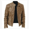 PU leather jacket slim fit zipper front medium length in Black Brown Khaki
