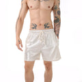 Men's polyester lounge trousers in silver colour showing casual home wear style