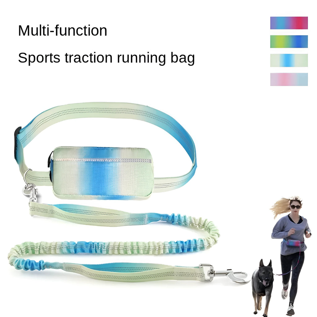 Hands free dog leash with waist belt, adjustable 120-183cm polyester traction rope, blue green pink or red