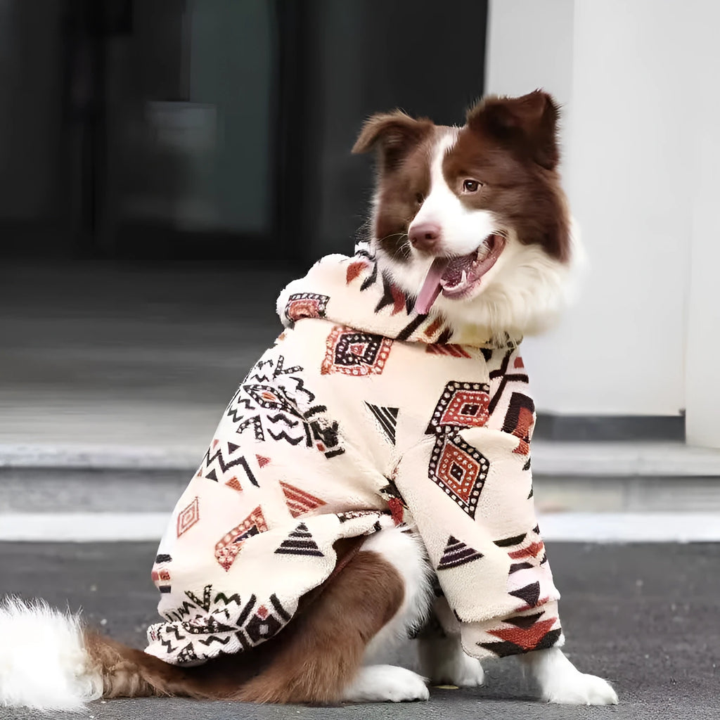 Thick warm arctic fleece winter coat for large dogs in Beige Apricot or Green, polyester, sizes S to 3XL.