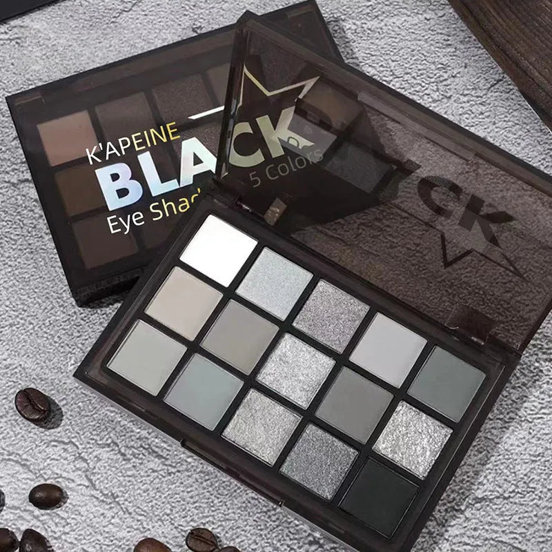 15-colour eye shadow palette with matte and shimmer finishes in smoky earth tones