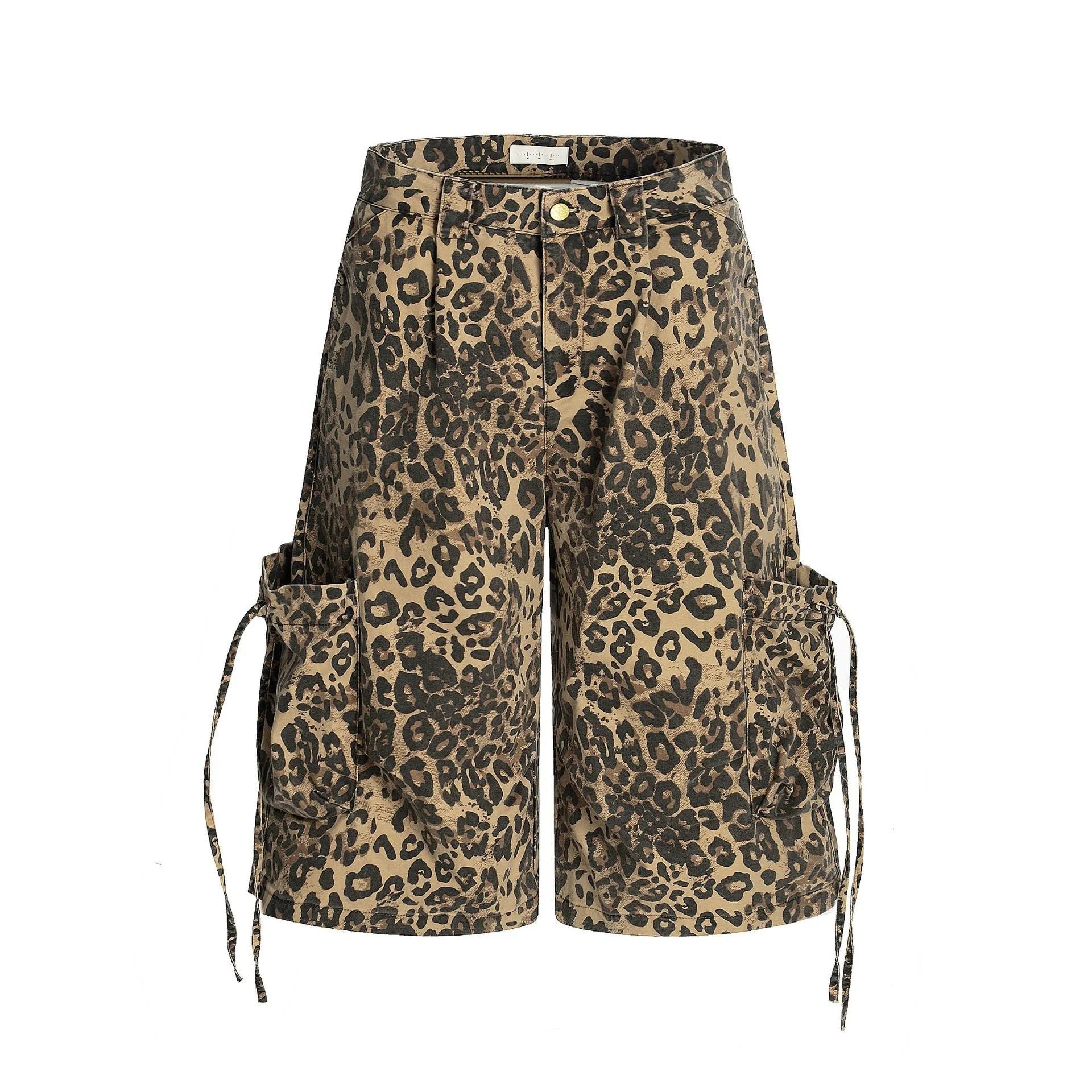 Leopard print high waist loose straight cropped pants on a hanger