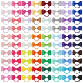 80 multicoloured baby hair ties with matching grosgrain ribbon bows for infants and toddlers.