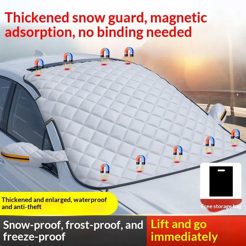 Thickened aluminium foil front windshield snow cover with magnetic attachment for SUV sedan universal fit