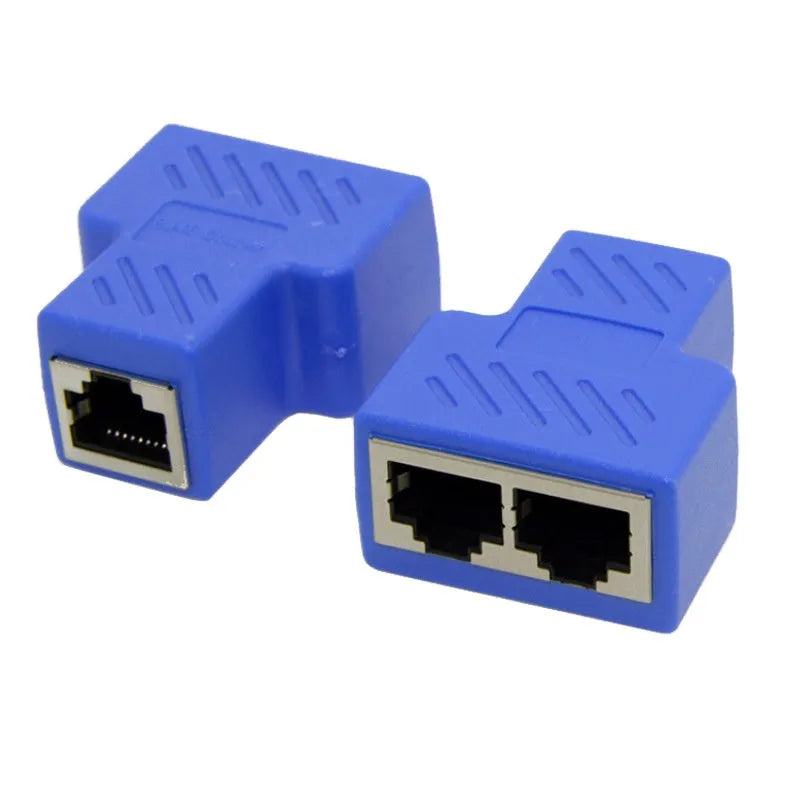 RJ45 network cable splitter tee adapter in five colour options with injection-moulded plastic housing