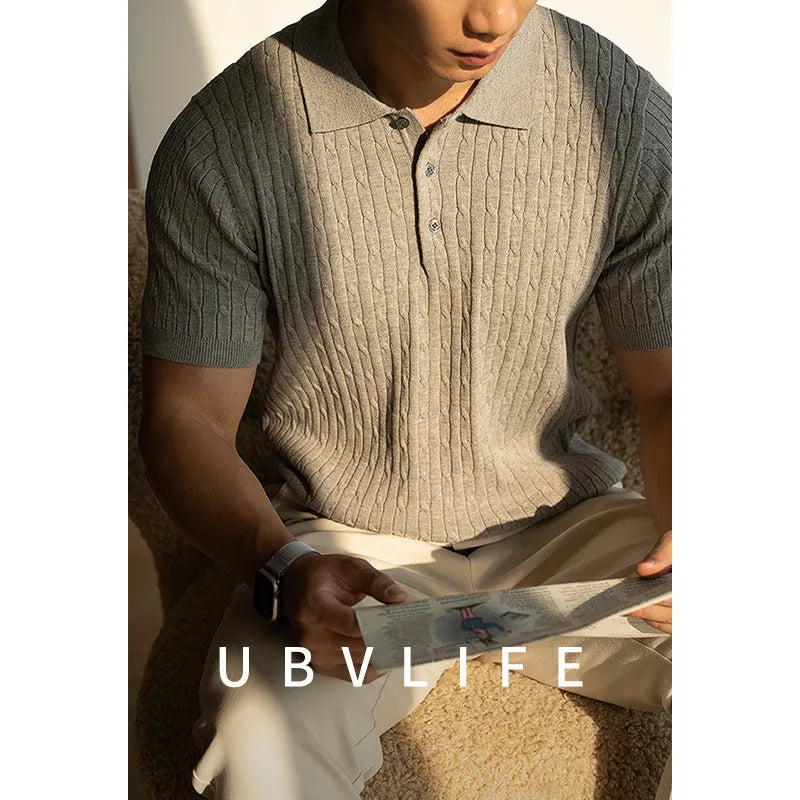 Men's business commute versatile short sleeve top in khaki, black, and white colours