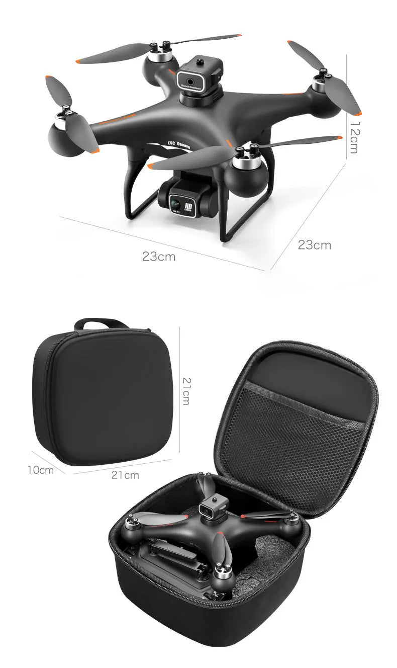 Black brushless UAV quadcopter with four obstacle avoidance sensors and dual HD cameras