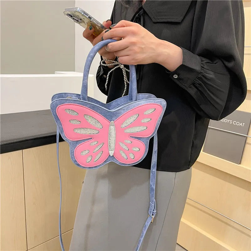 Small square PU leather crossbody bag with contrast detailing in black, blue, pink, or white
