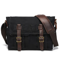 Water-repellent waxed camera shoulder bag in canvas and first layer cowhide leather with curved shoulder strap