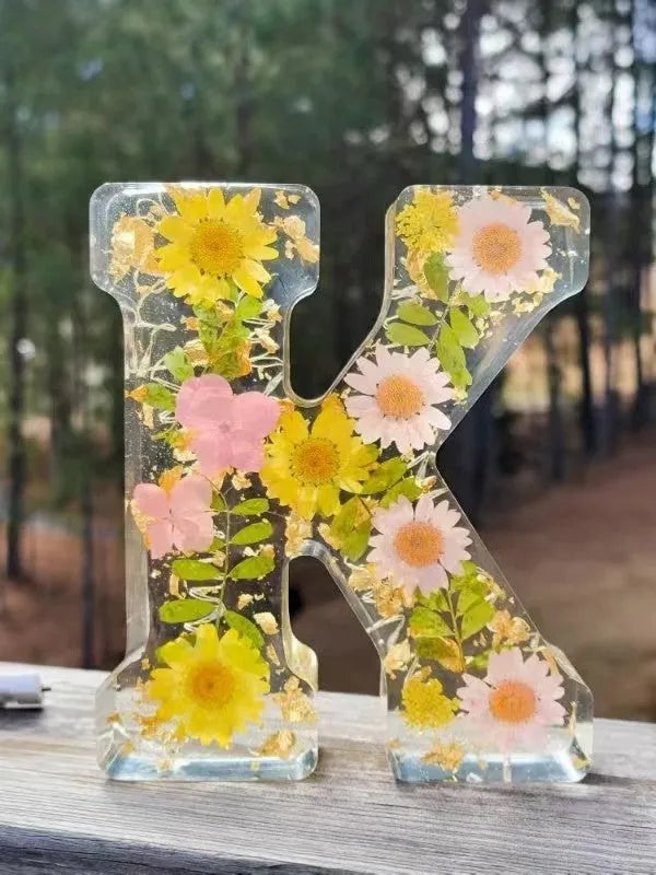 Letter Flower transparent resin night light ornament, 15cm square, personalised with a letter of your choice