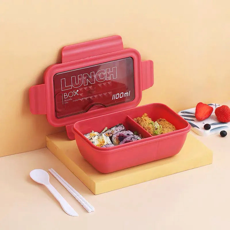 Four-layer partitioned bento box in Nordic design showing separate food compartments