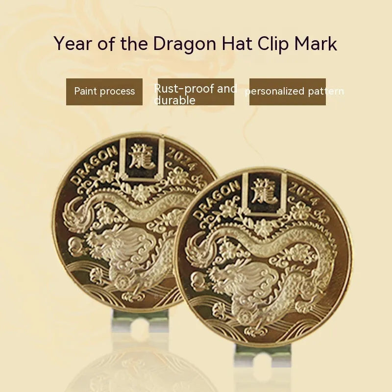 Zinc alloy golf hat clip with personalised dragon year pattern design