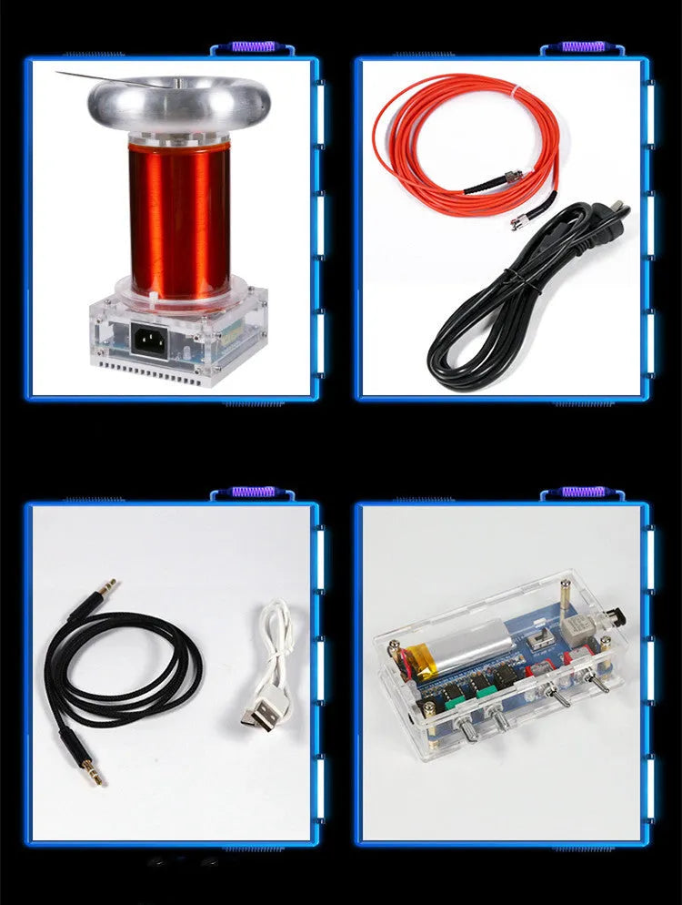 220V music Tesla coil driver board with controller and cables for SSTC plasma demonstrations.