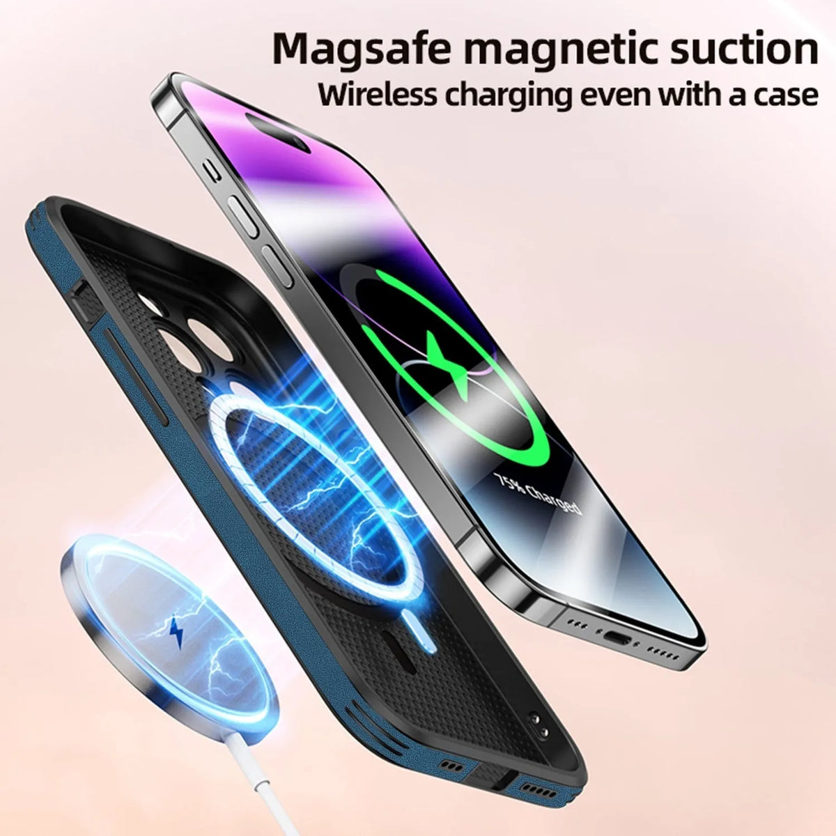 iPhone 16 magnetic case with an embossed moose head design in various colours on imitation leather.