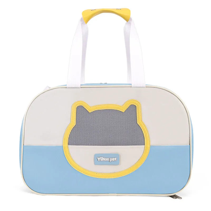 Large capacity foldable cat backpack in Oxford cloth, shown in blue colour variant.