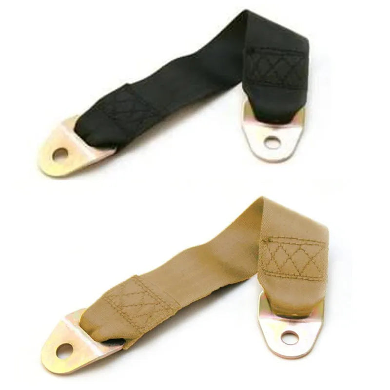 Polyester door latch and stop belt kit with fixing screws and nuts for vehicle doors.