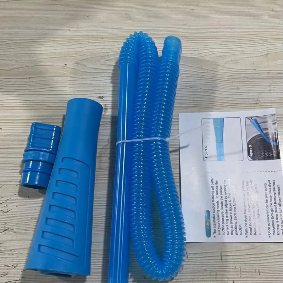 Blue vacuum cleaner suction pipe with round head attachment and three blue opp bags for extended reach cleaning