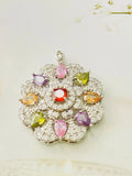 Women's colourful zircon flower pendant necklace in gold, champagne gold and platinum colour finishes