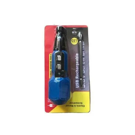 Alloy steel straight handle electric screwdriver with black finish and lithium battery