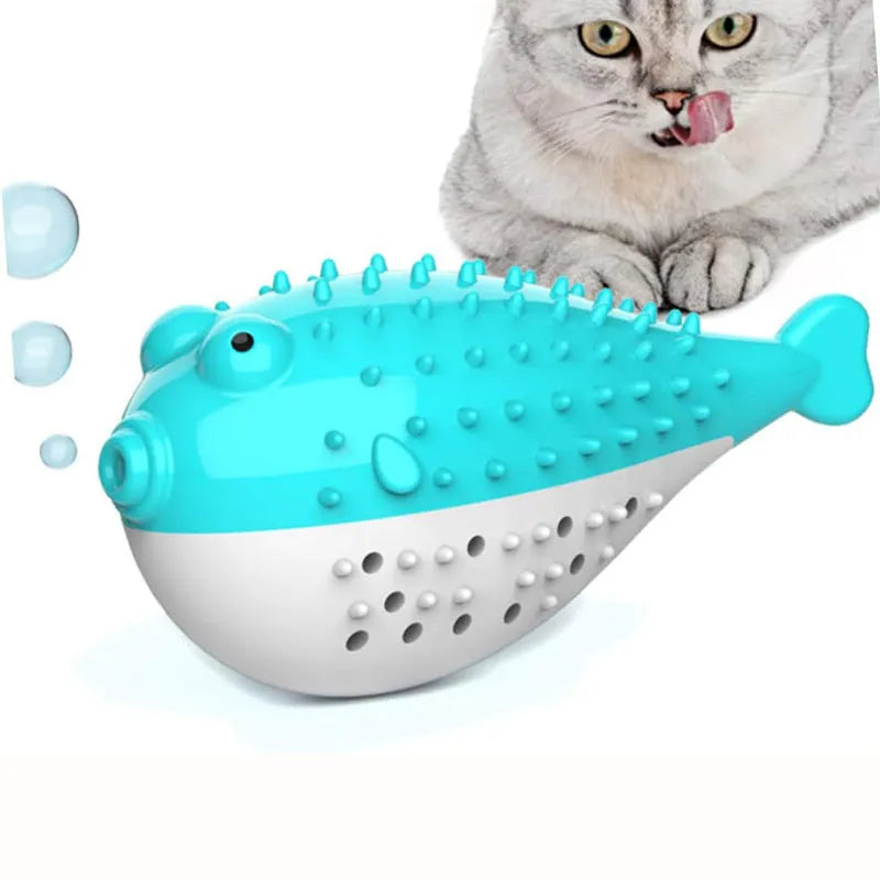 Mint Toys silicone fish-shaped cat chew toy for dental cleaning and play in assorted colours.