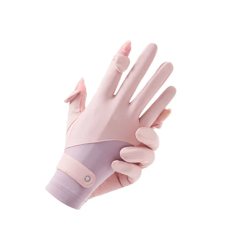 Women's thin ice silk sunscreen gloves with UPF50 protection in fingerless design