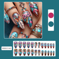 Retro style nail art kit showing colourful feather armour, cartoon, flower, love, and butterfly patterns on a jelly glue burnishing stick.