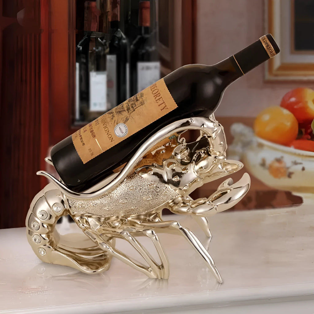 European style lobster-shaped wine rack ornament in rose gold or elegant silver resin
