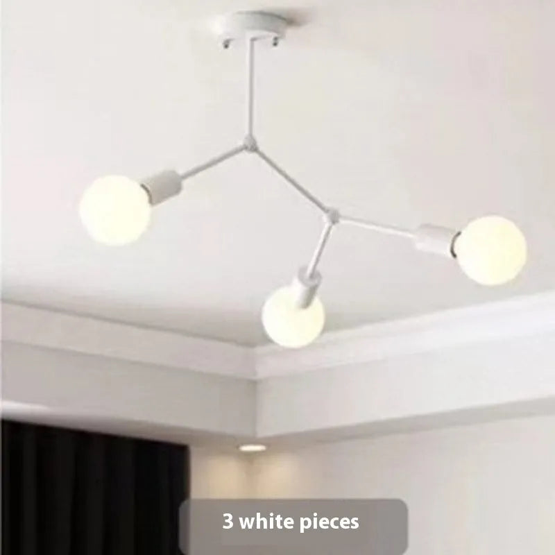 Iron ceiling light fixture in Nordic style with multiple arms, available in black or white.