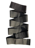 Polyester waist training restraint belt in black with adjustable length for yoga and body sculpting exercises