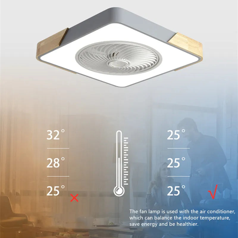 Modern ceiling fan with light 500mm wrought iron round LED shade remote control black