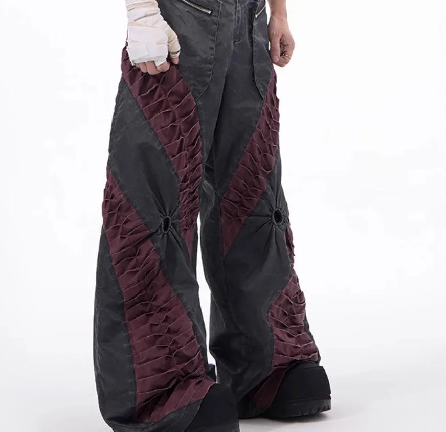 Retro three-dimensional keel design casual sports pants in grey viscose fabric