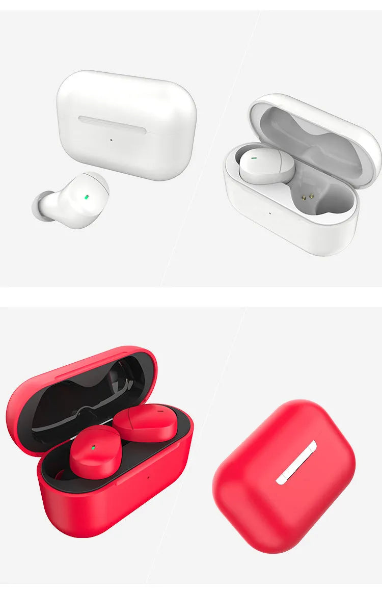 Flame Red Qualcomm TWS 3040 bilateral wireless Bluetooth earphones with charging cable