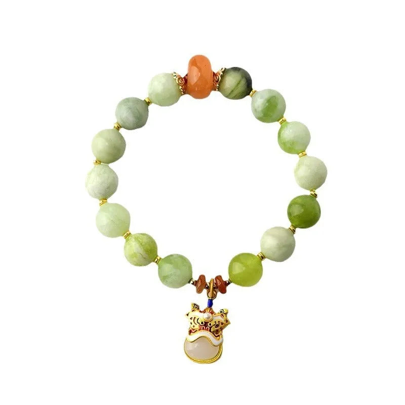 Green milk-in-water Xingshi pendant on handmade jade bracelet with 10mm geometric beads