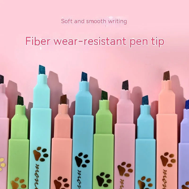 Cat's Paw fluorescent marker pen set of six with oblique heads in assorted colours