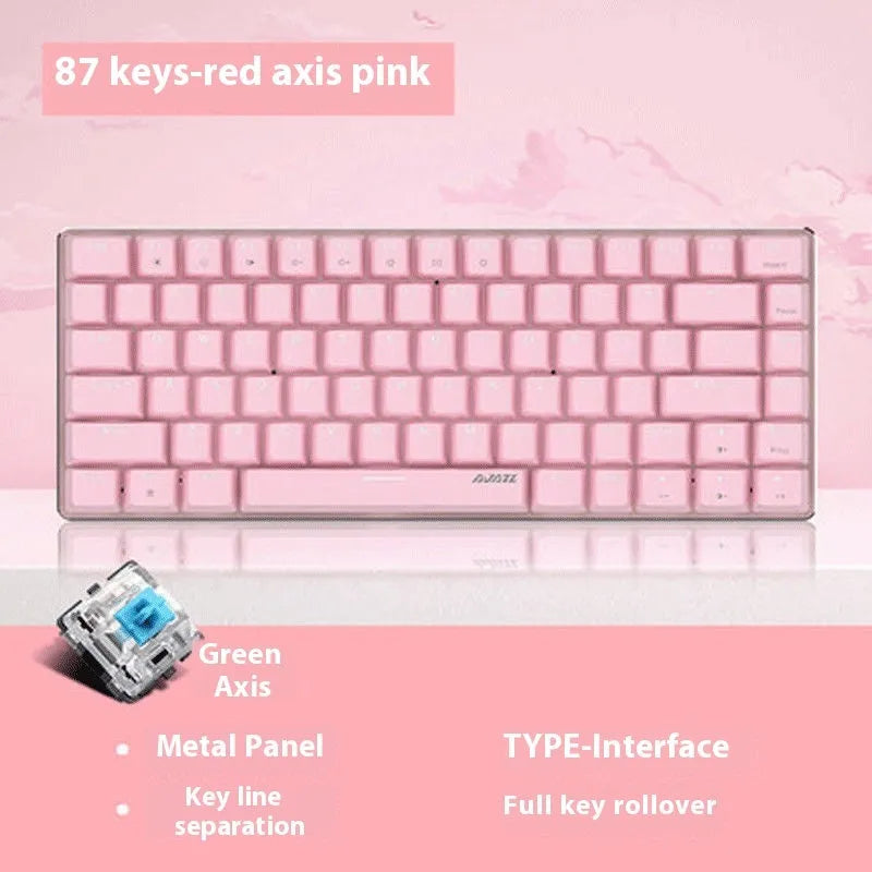Pink 82-key mechanical gaming keyboard with white backlight and metal housing