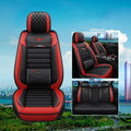 Red leather universal car seat cushion with high elastic sponge filling shown on a car seat.